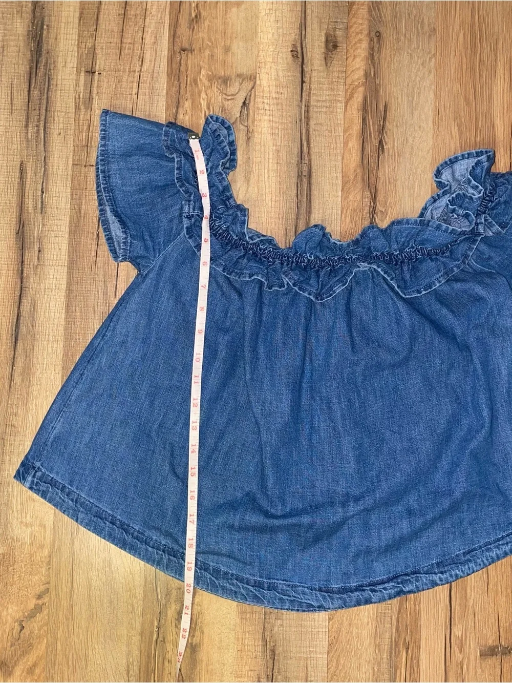 Free People Ruffle Denim Short Sleeve Blouse